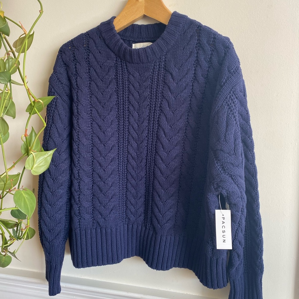 NWT PacSun Your Favorite Magnolia Cable Knit Oversized Sweater | Navy One Size